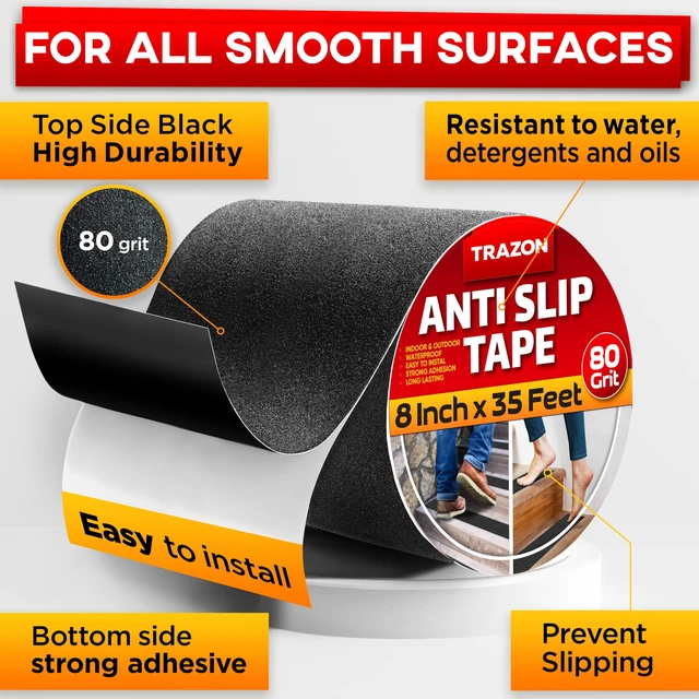 Alt view image 2 of 6 - Grip Tape - Heavy Duty Anti Slip Tape for Stairs Outdoor/Indoor Waterproof 8Inch x 35Ft Safety Non Skid Roll for Stair Steps Ramp Traction Tread Staircases Grips Adhesive Non Slip Strips Walk Black
