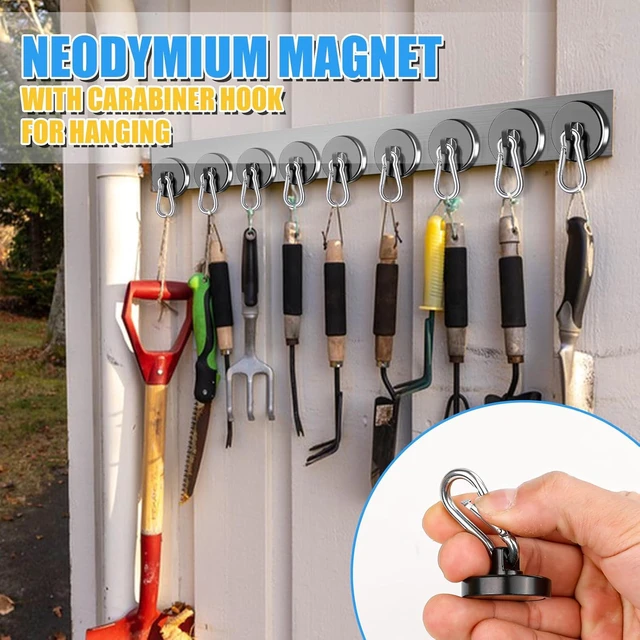 Alt view image 7 of 7 - Magnetic Hooks Heavy Duty 150Lbs, 24 Pack Black Super Strong Hooks Black Neodymium Magnet Hooks with Swivel Carabiner for Cruise, Magnetic Wall Hanger for Hanging, Grill, Cabins-36MM