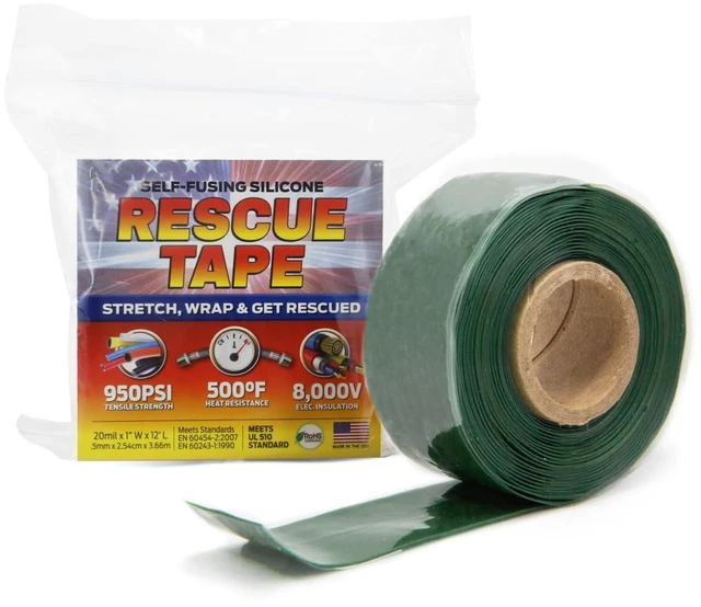 Main image of Rescue Tape, Self-Fusing Silicone Repair Tape, 1 in x 12 ft, Green Self-Fusing Silicone Tape, Waterproof Seal, Leak Repair, Heat Resistant, Electrical Insulation