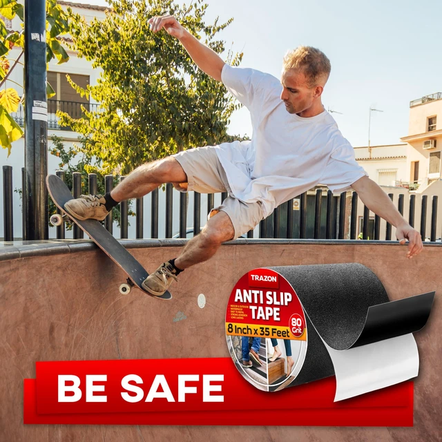 Alt view image 5 of 6 - Grip Tape - Heavy Duty Anti Slip Tape for Stairs Outdoor/Indoor Waterproof 8Inch x 35Ft Safety Non Skid Roll for Stair Steps Ramp Traction Tread Staircases Grips Adhesive Non Slip Strips Walk Black