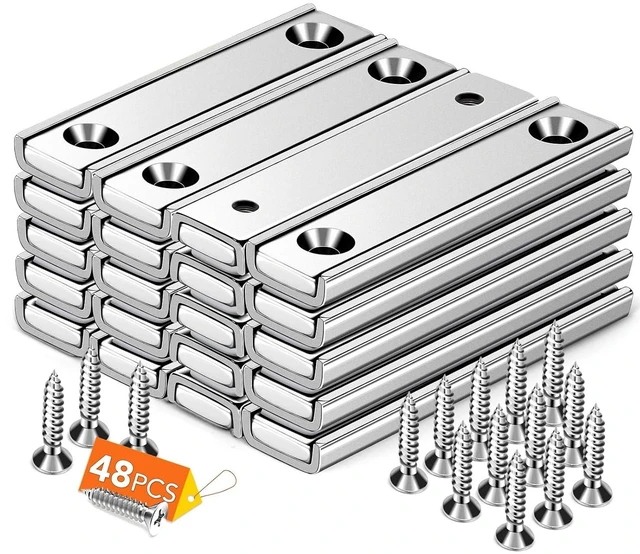 Main image of Magnets Strips,45LBS 24 Packs Countersunk Hole Magnet with Screws Silver Heavy Duty Magnetic Plate with Rare Earth Neodymium for Cabinet Bar Flat Wall Door in Classroom Bedroom and Office