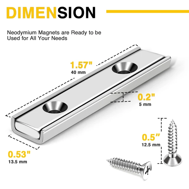 Alt view image 3 of 6 - Magnets Strips,45LBS 24 Packs Countersunk Hole Magnet with Screws Silver Heavy Duty Magnetic Plate with Rare Earth Neodymium for Cabinet Bar Flat Wall Door in Classroom Bedroom and Office