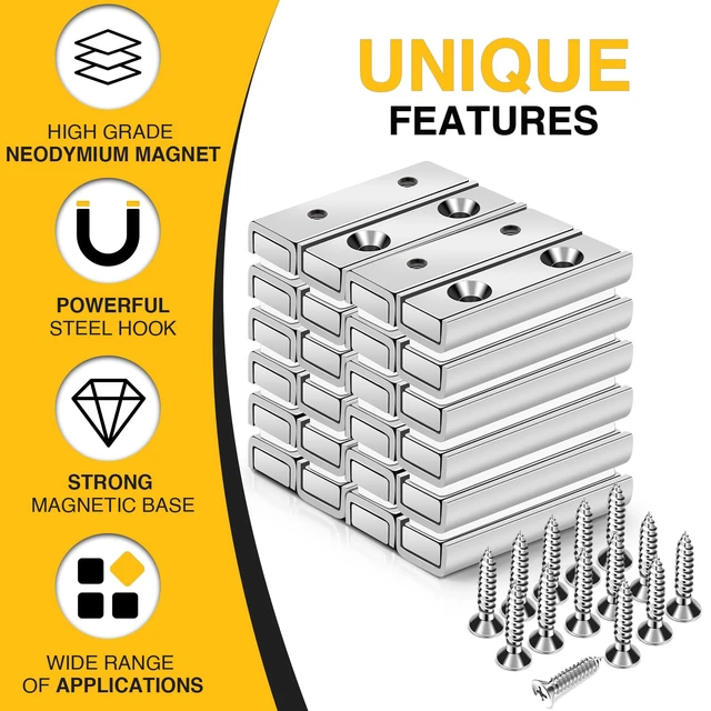 Alt view image 4 of 6 - Magnets Strips,45LBS 24 Packs Countersunk Hole Magnet with Screws Silver Heavy Duty Magnetic Plate with Rare Earth Neodymium for Cabinet Bar Flat Wall Door in Classroom Bedroom and Office