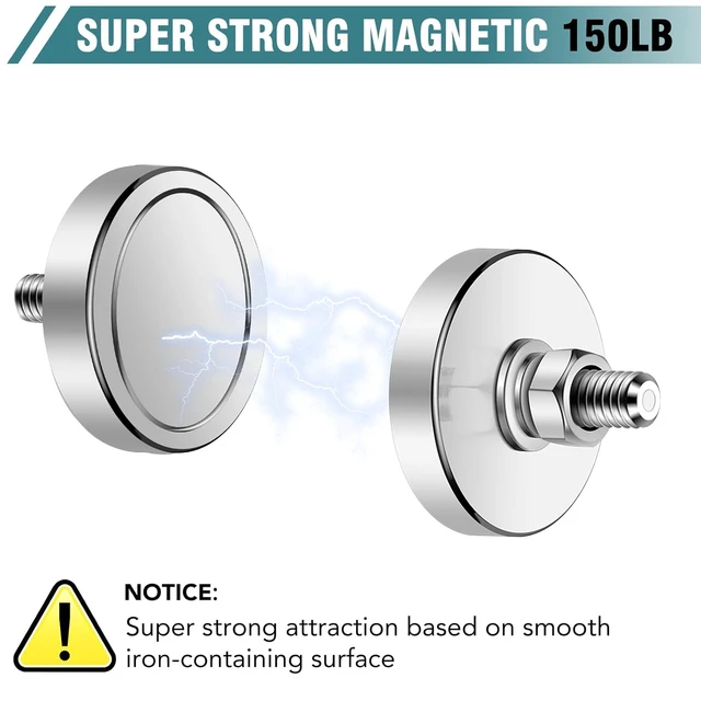 Alt view image 3 of 6 - 16 Packs Super Strong Round Magnet 36mm/1.42in D 150 lb Corrosion-Resistant Neodymium Mounting Magnet with M6 Male Thread Nuts Bolts for Lighting Camera Brackets Outdoor Tools