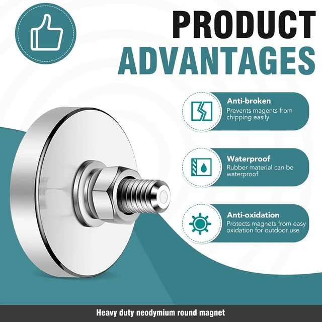 Alt view image 4 of 6 - 16 Packs Super Strong Round Magnet 36mm/1.42in D 150 lb Corrosion-Resistant Neodymium Mounting Magnet with M6 Male Thread Nuts Bolts for Lighting Camera Brackets Outdoor Tools