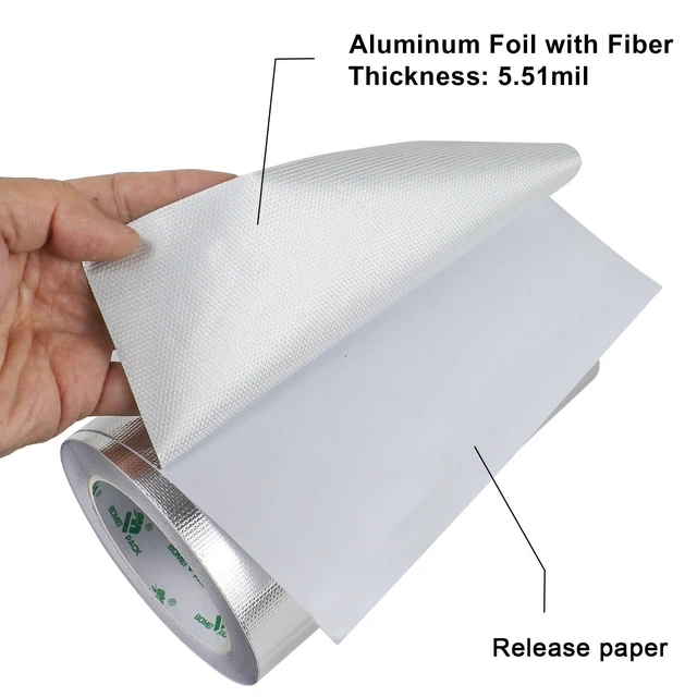 Alt view image 3 of 7 - Adhesive Aluminum Foil Heat Shield Tape 1Pack 8inch x 66ft, Barrier Fiberglass Thermal Insulation Reflective Material High Temp Protectionn