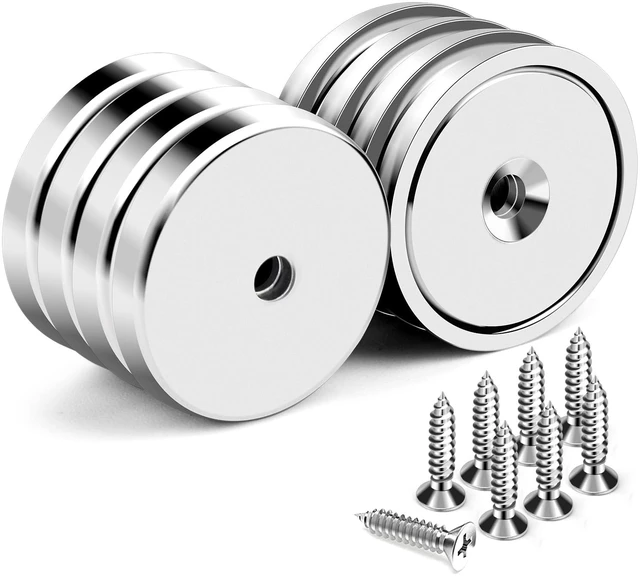 Main image of Magnets with Countersunk Hole,1.26 Inch 110LBS 8 Pack Heavy Duty Magnet Rare Earth Neodymium Strong Round Base Cup and Stainless Screws for Refrigerator,Office,Craft