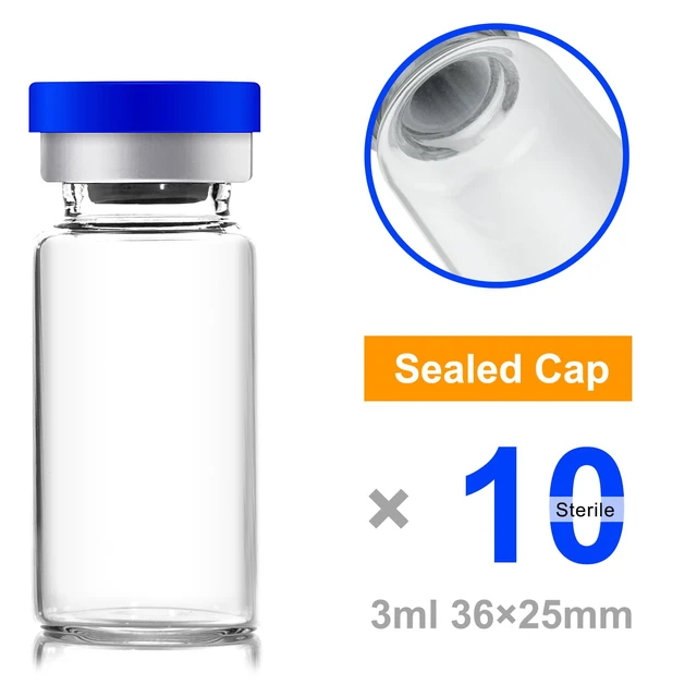Alt view image 4 of 7 - 3ml Sealed Sterile Glass Empty Vials for Injection, 50 Pack Peptide Vial with Self Healing Injection Port and Plastic-Aluminum Flip Caps