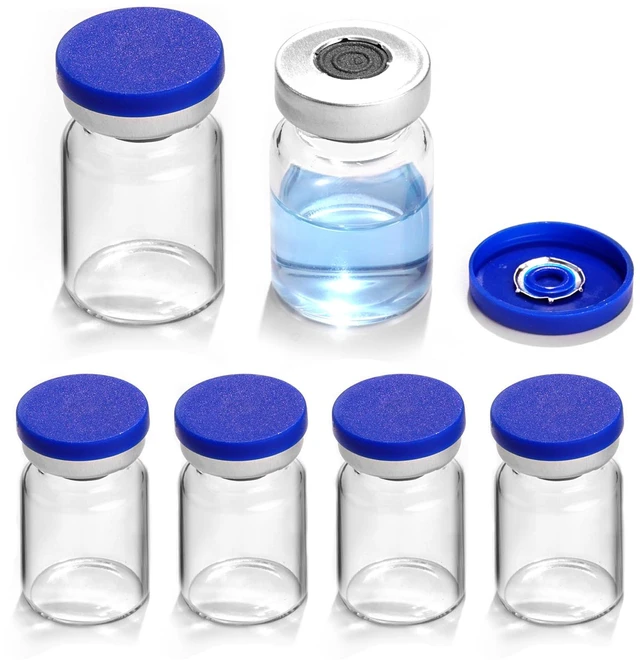 Main image of 5ml Sealed Sterile Glass Empty Vials for Injection, 50 Pack Peptide Vial with Self Healing Injection Port and Plastic-Aluminum Flip Caps