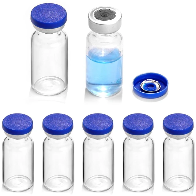Main image of 2ml Sealed Sterile Glass Empty Vials for Injection, 50 Pack Peptide Vial with Self Healing Injection Port and Plastic-Aluminum Flip Caps