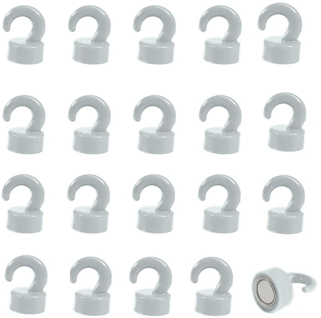 Main image of Magnetic Hooks Small But Strong,50 Pack Heavy Duty Tiny,Grey Magnets Hooks for Hanging String Light, Ornaments, Jewelry, Keys. Mini Magnetic Hooks for Fridge, Garage, Cabinet
