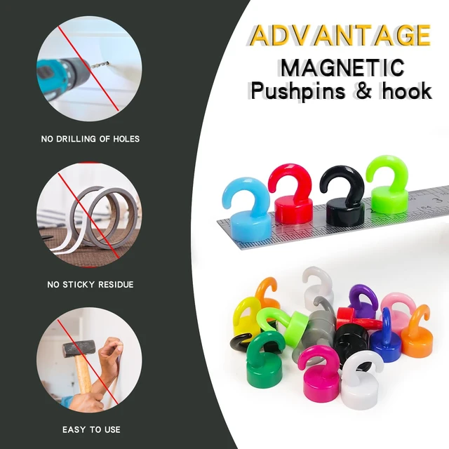 Alt view image 6 of 7 - Magnetic Hooks Small But Strong,50 Pack Heavy Duty Tiny,Black Magnets Hooks for Hanging String Light, Ornaments, Jewelry, Keys. Mini Magnetic Hooks for Fridge, Garage, Cabinet
