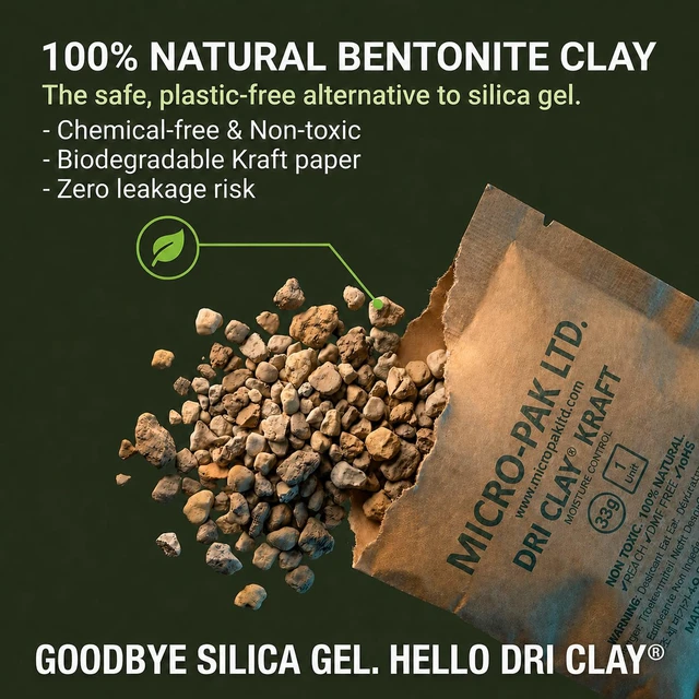 Alt view image 2 of 7 - Micro-Pak Kraft, Moisture Absorption Desiccant Packs, 33gx15pcs Silica Gel Packets Alternative, Food Safe Bentonite Clay, Desiccant Packs for Storage, Moisture Absorbers for Closet