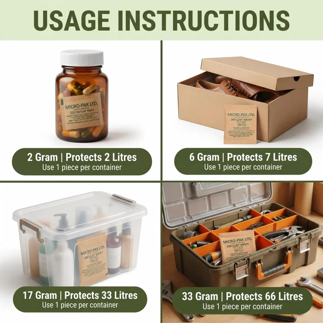 Alt view image 5 of 7 - Micro-Pak Kraft, Moisture Absorption Desiccant Packs,17gx25pcs Silica Gel Packets Alternative, Food Safe Bentonite Clay, Desiccant Packs for Storage, Moisture Absorbers for Closet