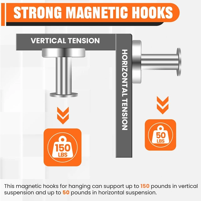 Alt view image 3 of 7 - Magnetic Hooks 8 PCS 150lb Magnet Hook Cruise Cabins,Silver Essentials Heavy Duty Wreath Hanger Strong Magnets for Classroom Whiteboard Wreath Coat Hanging Garage Cruise Ship Camping