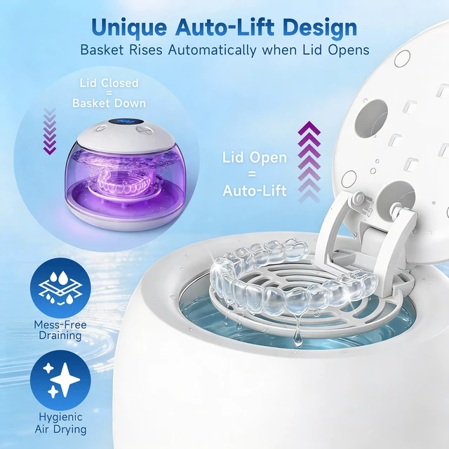 Alt view image 6 of 7 - Ultrasonic Retainer Cleaner with UV Light - 45kHz Deep Cleaning Pod for Dentures, Aligners, Night Guards - Includes Cleaning Brush, 200ml Capacity (Silver)