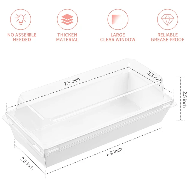 Alt view image 2 of 7 - Charcuterie Boxes with Clear Lids, 7.5x3.3 Inches, 100 Pack, White To Go Paper Food Containers, Disposable Bakery Treat Boxes, For Desserts, Cookie, Pastry, Sandwich, Cupcakes, Strawberries