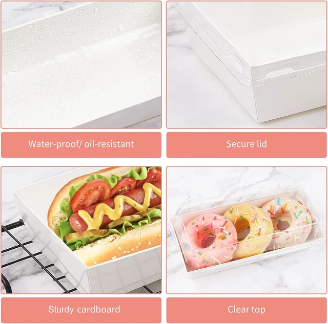 Alt view image 4 of 7 - Charcuterie Boxes with Clear Lids, 7.5x3.3 Inches, 100 Pack, White To Go Paper Food Containers, Disposable Bakery Treat Boxes, For Desserts, Cookie, Pastry, Sandwich, Cupcakes, Strawberries