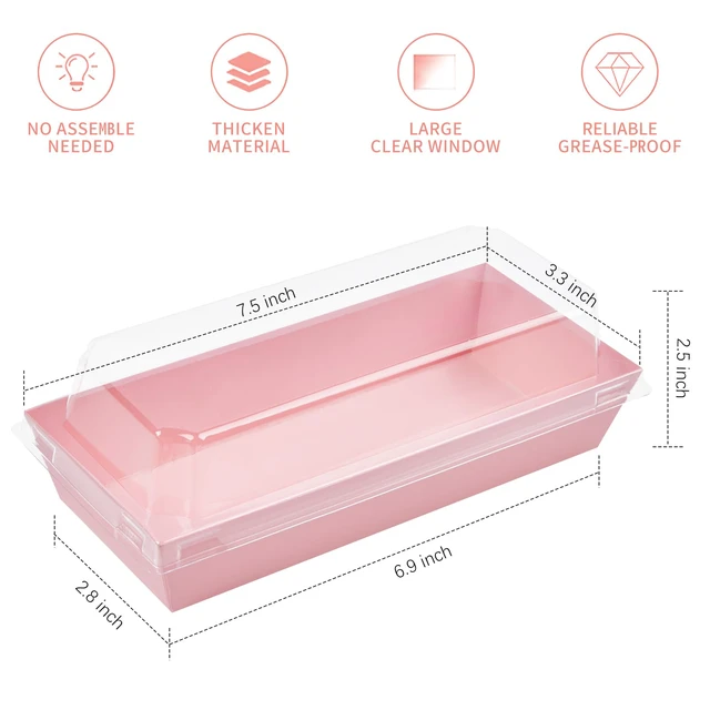 Alt view image 2 of 7 - Charcuterie Boxes with Clear Lids, 7.5x3.3 Inches, 100 Pack, Pink To Go Paper Food Containers, Disposable Bakery Treat Boxes, For Desserts, Cookie, Pastry, Sandwich, Cupcakes, Strawberries
