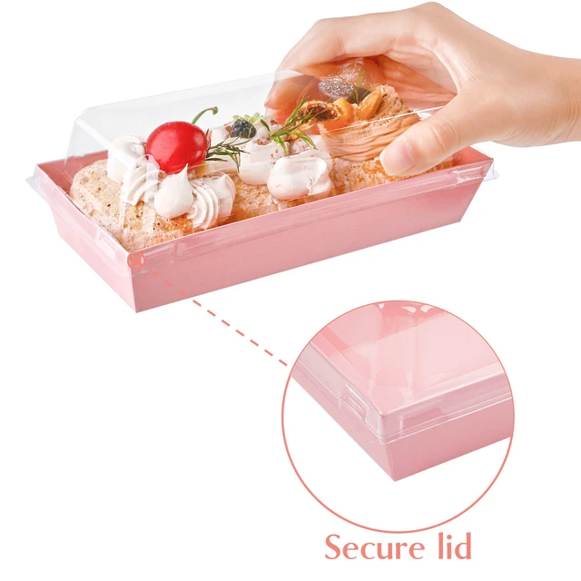 Alt view image 3 of 7 - Charcuterie Boxes with Clear Lids, 7.5x3.3 Inches, 100 Pack, Pink To Go Paper Food Containers, Disposable Bakery Treat Boxes, For Desserts, Cookie, Pastry, Sandwich, Cupcakes, Strawberries