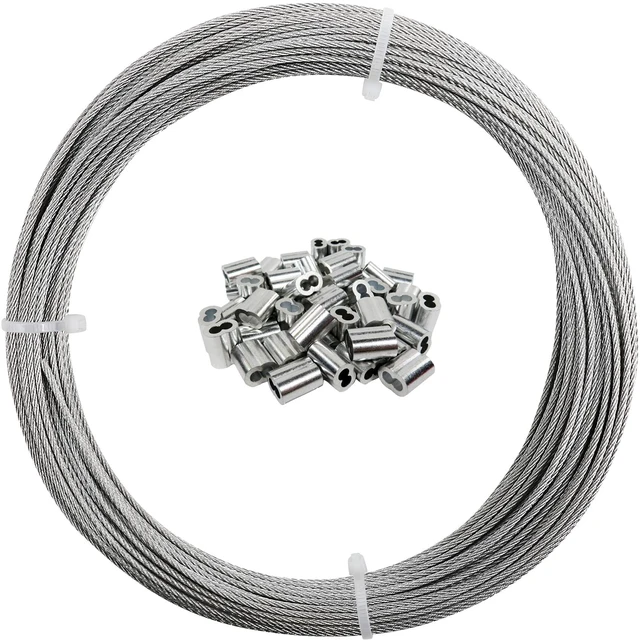 Main image of 1/16 Wire Rope, 200FT 304 Stainless Steel Cable with 100Pcs Crimp Sleeves, Aircraft Grade, 7x7 Strand, 368lbs Breaking Strength, for Garden Trellis, Clothesline, Railing,Trellis