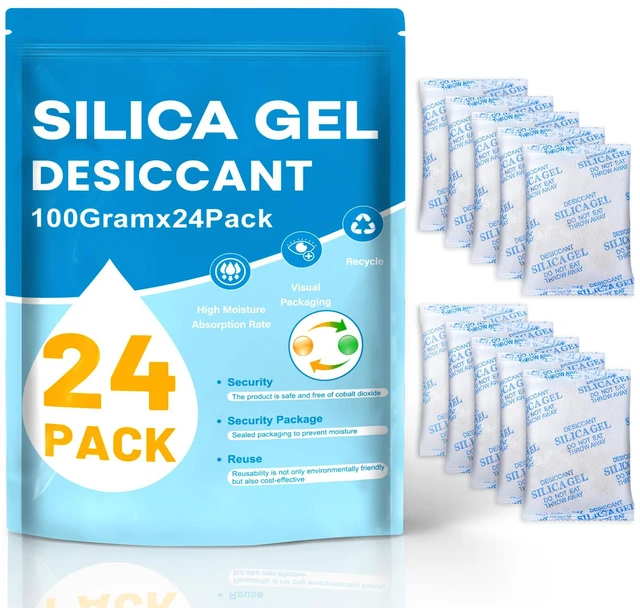 Main image of 100 Gram 24 Pcs Color-Indicating Silica Gel Packets Premium Food Grade Desiccant, Desiccant Packets for Storage, Premium Desiccant Packs for Food, Electronics, Closet