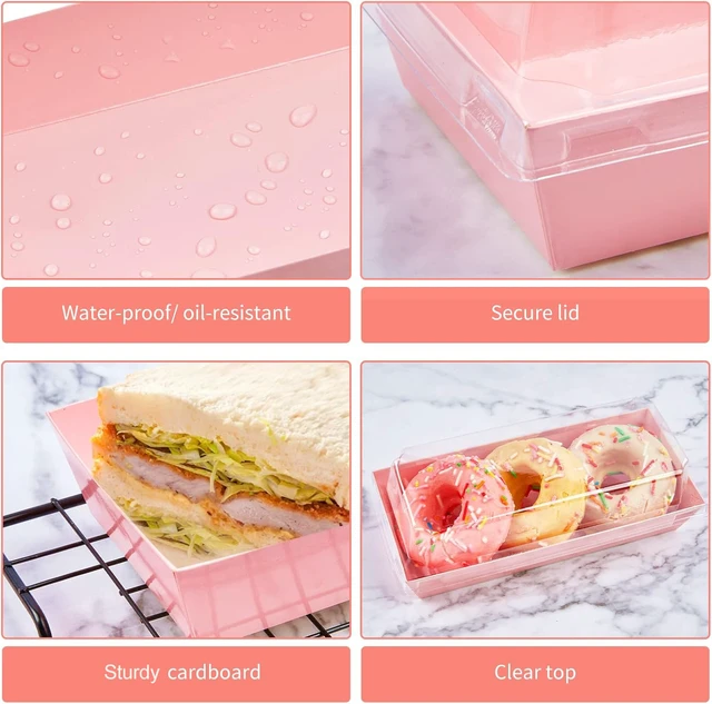 Alt view image 4 of 7 - Charcuterie Boxes with Clear Lids, 7.5x3.3 Inches, 100 Pack, Pink To Go Paper Food Containers, Disposable Bakery Treat Boxes, For Desserts, Cookie, Pastry, Sandwich, Cupcakes, Strawberries
