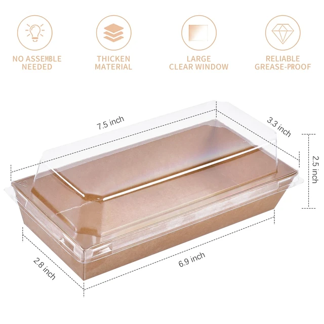 Alt view image 2 of 7 - Charcuterie Boxes with Clear Lids, 7.5x3.3 Inches, 100 Pack, Brown To Go Paper Food Containers, Disposable Bakery Treat Boxes, For Desserts, Cookie, Pastry, Sandwich, Cupcakes, Strawberries