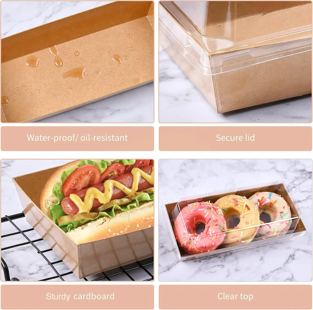 Alt view image 4 of 7 - Charcuterie Boxes with Clear Lids, 7.5x3.3 Inches, 100 Pack, Brown To Go Paper Food Containers, Disposable Bakery Treat Boxes, For Desserts, Cookie, Pastry, Sandwich, Cupcakes, Strawberries