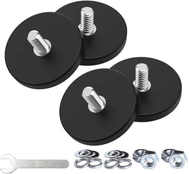 Main image of 4 Pieces Strong Rubber Coated Mounting Magnets 30 LB Anti-Scratch & Anti Corrosion, Over 30 LB Adhesive Power, 1/4"-20 Stainless Steel Male Thread with Nuts, For PTZ, Camera