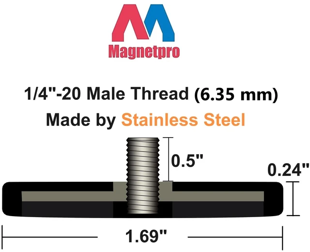 Alt view image 2 of 6 - 4 Pieces Strong Rubber Coated Mounting Magnets 30 LB Anti-Scratch & Anti Corrosion, Over 30 LB Adhesive Power, 1/4"-20 Stainless Steel Male Thread with Nuts, For PTZ, Camera