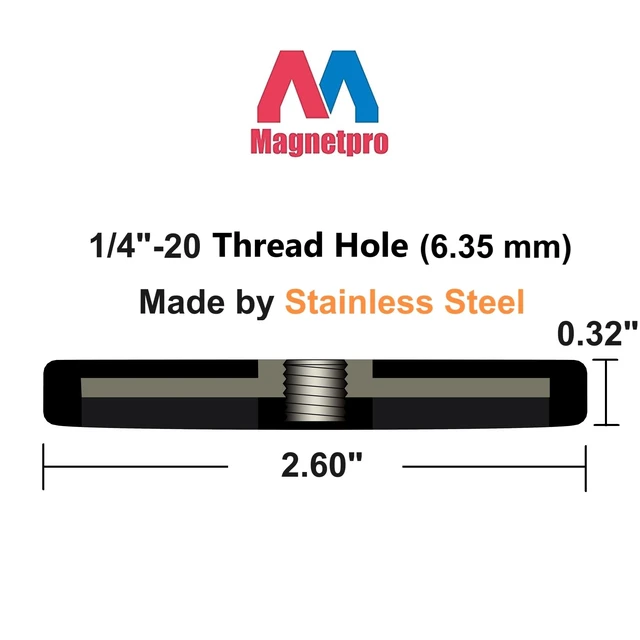 Alt view image 2 of 6 - 2 Pieces Strong Rubber Coated Mounting Magnets 65 LB Anti-Scratch & Anti Corrosion Over 65 LB Adhesive Power, 1/4"-20 Stainless Steel Thread Hole with Bolts for PTZ, Camera