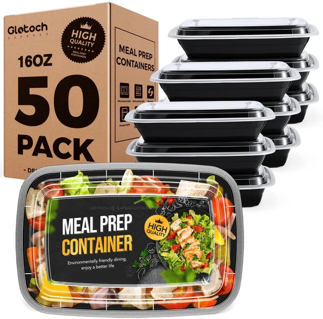 Main image of Meal Prep Containers with Lids 16oz 50 Pack Leakproof Reusable Food Storage Containers Airtight Microwave Freezer Safe Stackable Bento Lunch Boxes Ideal for Takeout