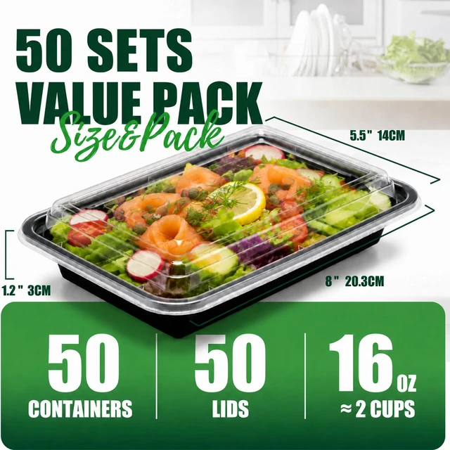 Alt view image 2 of 7 - Meal Prep Containers with Lids 16oz 50 Pack Leakproof Reusable Food Storage Containers Airtight Microwave Freezer Safe Stackable Bento Lunch Boxes Ideal for Takeout