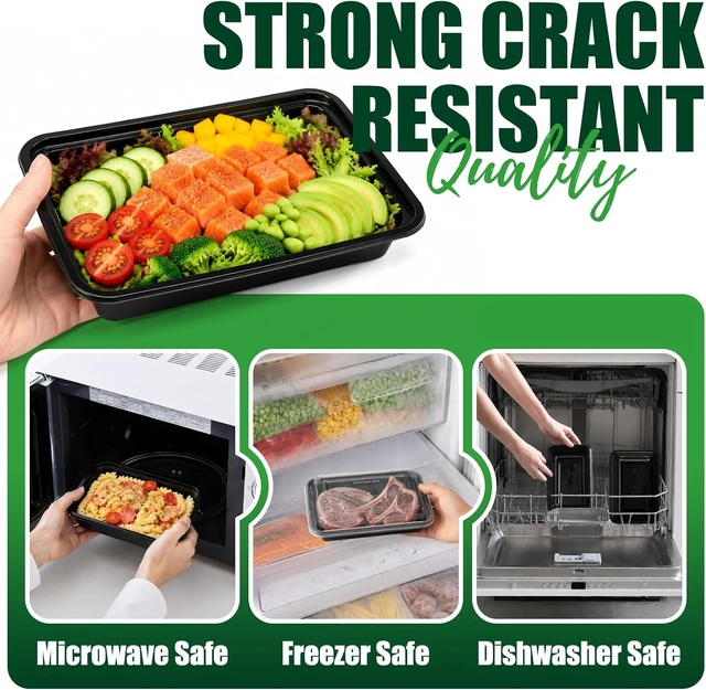 Alt view image 4 of 7 - Meal Prep Containers with Lids 16oz 50 Pack Leakproof Reusable Food Storage Containers Airtight Microwave Freezer Safe Stackable Bento Lunch Boxes Ideal for Takeout