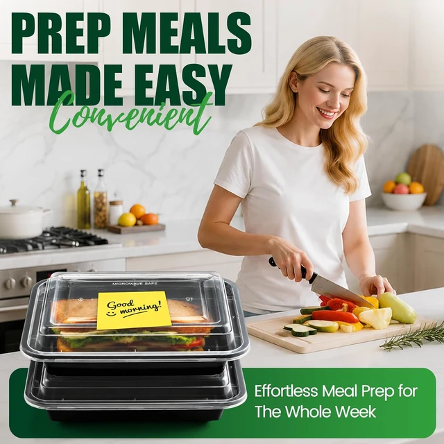 Alt view image 6 of 7 - Meal Prep Containers with Lids 16oz 50 Pack Leakproof Reusable Food Storage Containers Airtight Microwave Freezer Safe Stackable Bento Lunch Boxes Ideal for Takeout