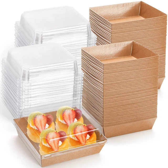 Main image of 100 Pack Charcuterie Boxes with Clear Lids, 5.4"×5"×2.5" Paper Bakery Dessert Sandwich Box, Disposable Square Food Containers for Cookies, Donuts, Muffins, Salad, and Pastry, Brown