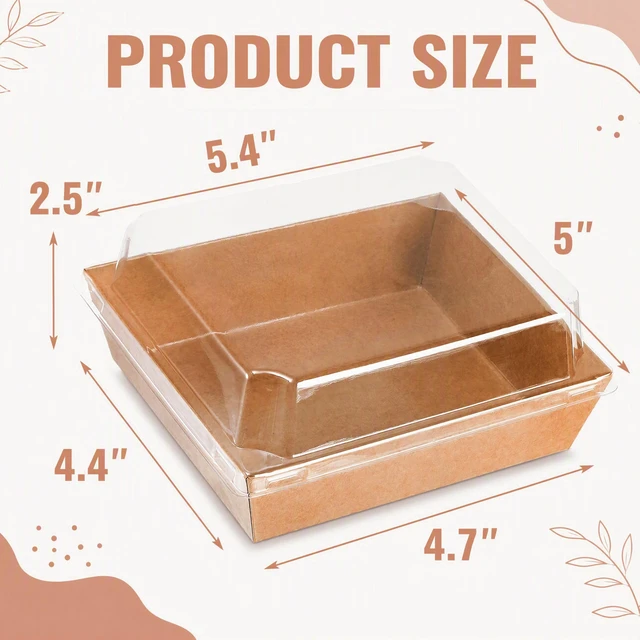 Alt view image 2 of 7 - 100 Pack Charcuterie Boxes with Clear Lids, 5.4"×5"×2.5" Paper Bakery Dessert Sandwich Box, Disposable Square Food Containers for Cookies, Donuts, Muffins, Salad, and Pastry, Brown