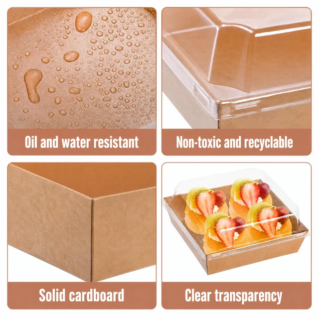 Alt view image 3 of 7 - 100 Pack Charcuterie Boxes with Clear Lids, 5.4"×5"×2.5" Paper Bakery Dessert Sandwich Box, Disposable Square Food Containers for Cookies, Donuts, Muffins, Salad, and Pastry, Brown