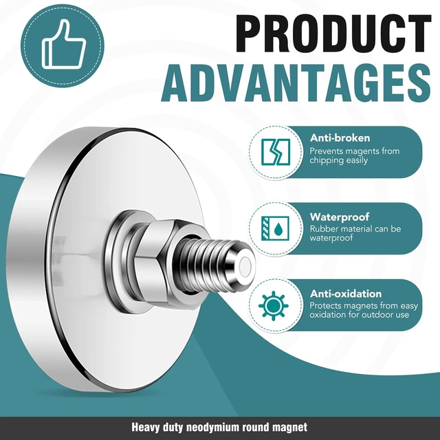 Alt view image 4 of 6 - Super Strong Neodymium Round Magnet with M6 Male Thread Nuts Bolts 100 lb Corrosion-Resistant Mounting Magnet for Lighting Camera and Other Brackets Outdoor Tools 32mm D - 20 Packs