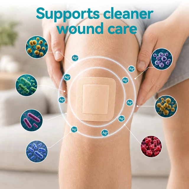 Alt view image 4 of 7 - Silicone Foam Dressing 4"x4" Silver Ag Sterile with Adhesive Border Sliver Ag+ Sterile Post Surgical Wound Care Waterproof Breathable Ultra Absorbent Pads