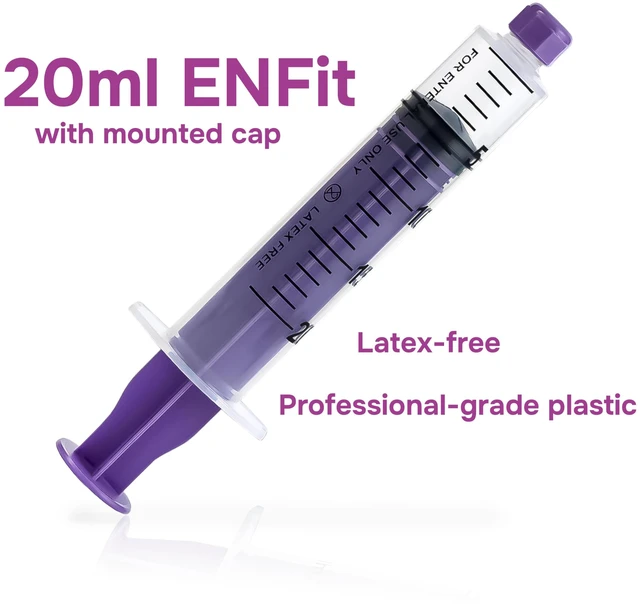 Alt view image 2 of 7 - Syringes 20ml ENFit-type with Mounted Cap, Sterile Feed, Lab 30/bx Blister-Packed, Accurate Measurement, Precise Graduation for Optimal Liquid Dosing, Stable Plunger with Safe Backstop
