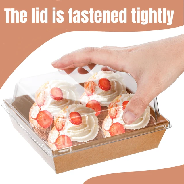 Alt view image 4 of 7 - 100 Pack Charcuterie Boxes with Clear Lids, 5.4"×5"×2.5" Paper Bakery Dessert Sandwich Box, Disposable Square Food Containers for Cookies, Donuts, Muffins, Salad, and Pastry, Brown
