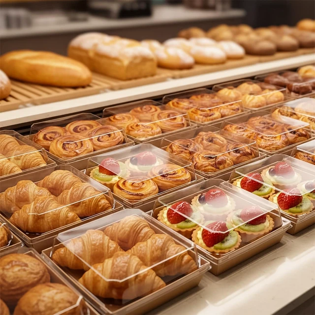 Alt view image 5 of 7 - 100 Pack Charcuterie Boxes with Clear Lids, 5.4"×5"×2.5" Paper Bakery Dessert Sandwich Box, Disposable Square Food Containers for Cookies, Donuts, Muffins, Salad, and Pastry, Brown