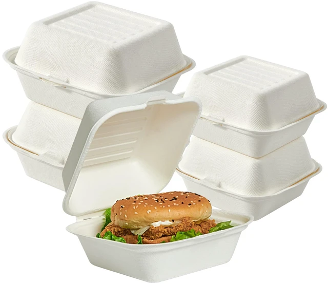 Main image of 200 Pack Clamshell Take Out Food Containers, 100% Compostable Disposable To Go Containers6 * 6 inch To Go Boxes for Salad, Cake,Sandwiches