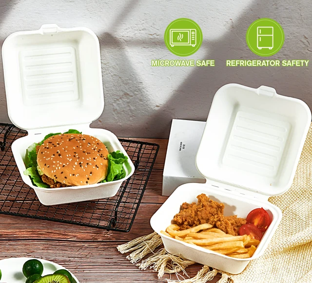 Alt view image 3 of 7 - 200 Pack Clamshell Take Out Food Containers, 100% Compostable Disposable To Go Containers6 * 6 inch To Go Boxes for Salad, Cake,Sandwiches