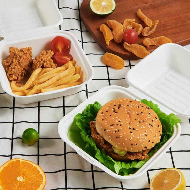 Alt view image 4 of 7 - 200 Pack Clamshell Take Out Food Containers, 100% Compostable Disposable To Go Containers6 * 6 inch To Go Boxes for Salad, Cake,Sandwiches