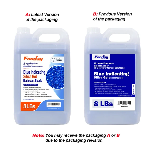 Alt view image 2 of 7 - 8LBS Premium Moisture Indicating Silica Gel Desiccant Beads (Blue) Rechargeable, Industry Standard Bead Size 3 to 5mm