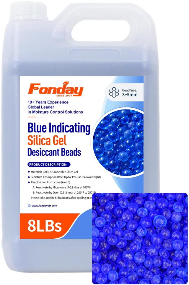 Main image of 8LBS Premium Moisture Indicating Silica Gel Desiccant Beads (Blue) Rechargeable, Industry Standard Bead Size 3 to 5mm