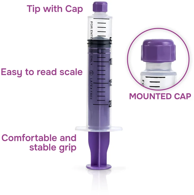 Alt view image 5 of 7 - Syringes 20ml ENFit-type with Mounted Cap, Sterile Feed, Lab 30/bx Blister-Packed, Accurate Measurement, Precise Graduation for Optimal Liquid Dosing, Stable Plunger with Safe Backstop